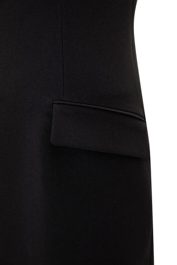 Kayık Yaka Kolsuz Regular Dokuma Siyah Midi Elbise