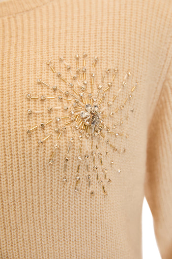 Taş Detaylı Uzun Kollu Kemik Triko Kazak