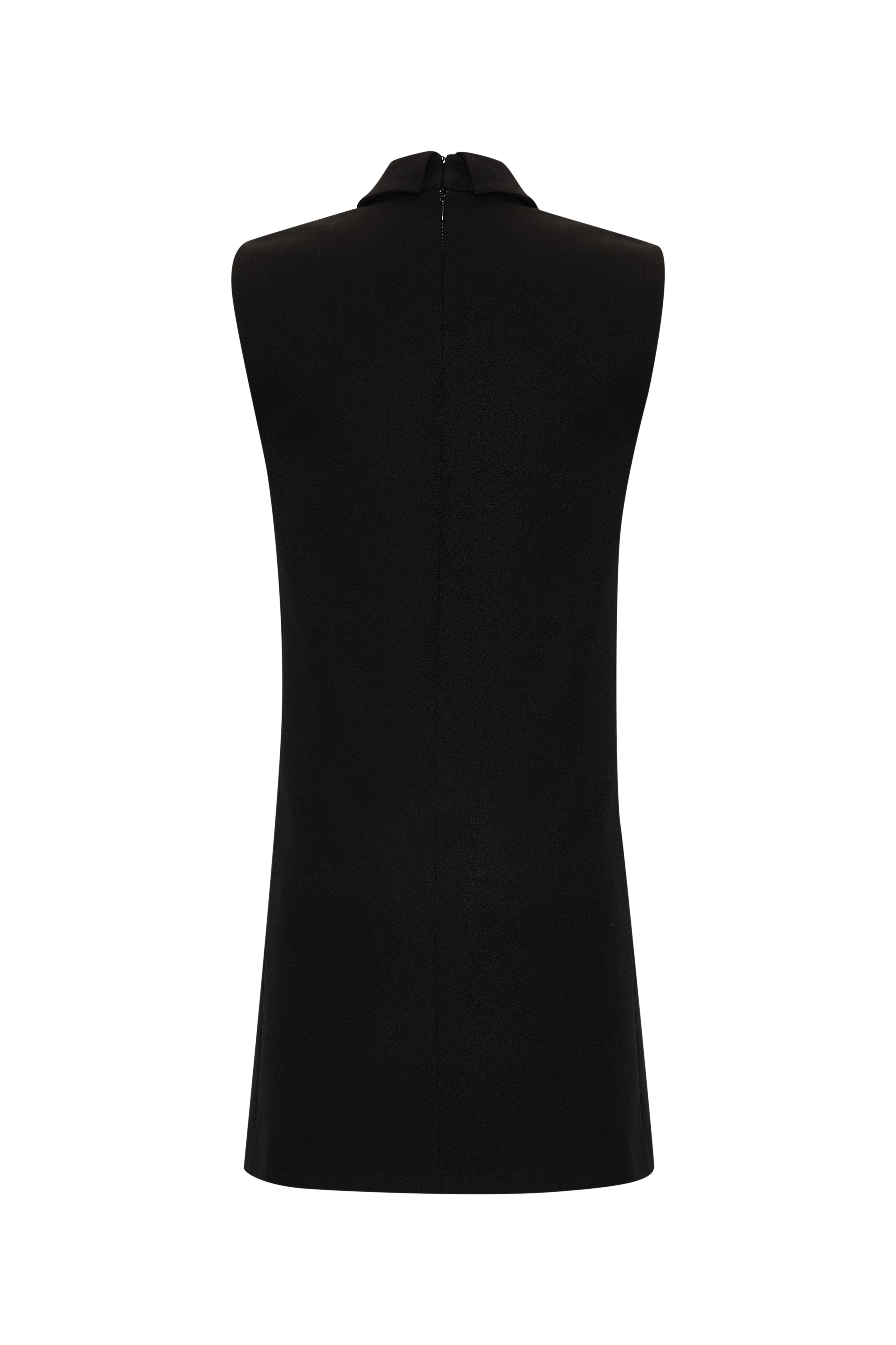 Gömlek Yaka Aksesuar İşlemeli Kolsuz Regular Mini Siyah Elbise