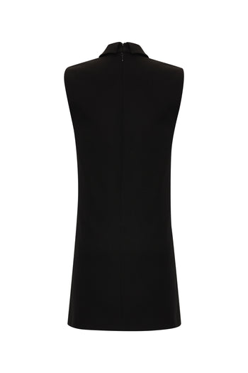 Gömlek Yaka Aksesuar İşlemeli Kolsuz Regular Mini Siyah Elbise