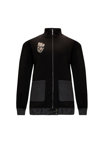 Taş İşlemeli Siyah Örme Regular Ceket