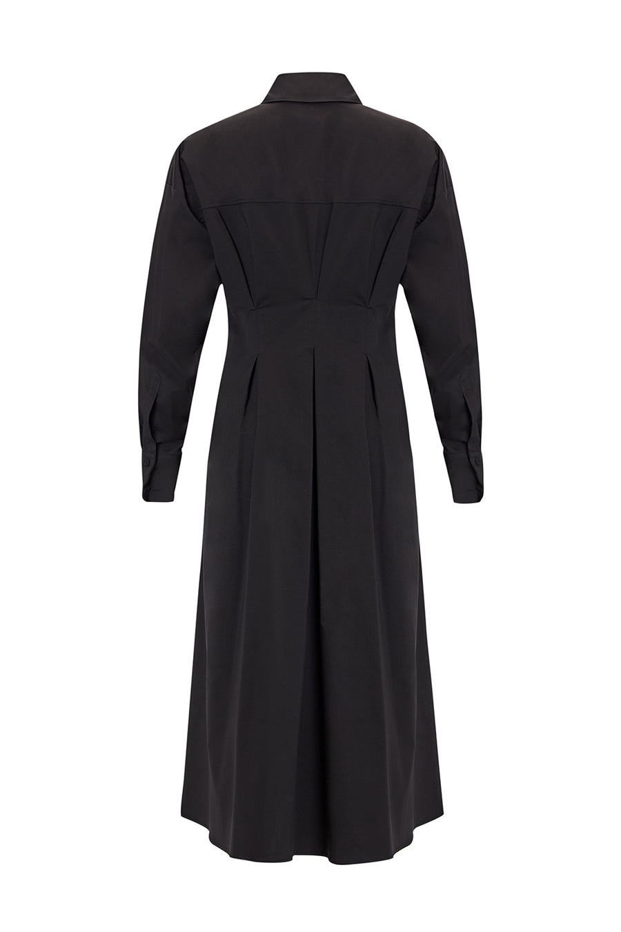 Gömlek Yaka Uzun Kollu Siyah Slim Fit Midi Elbise