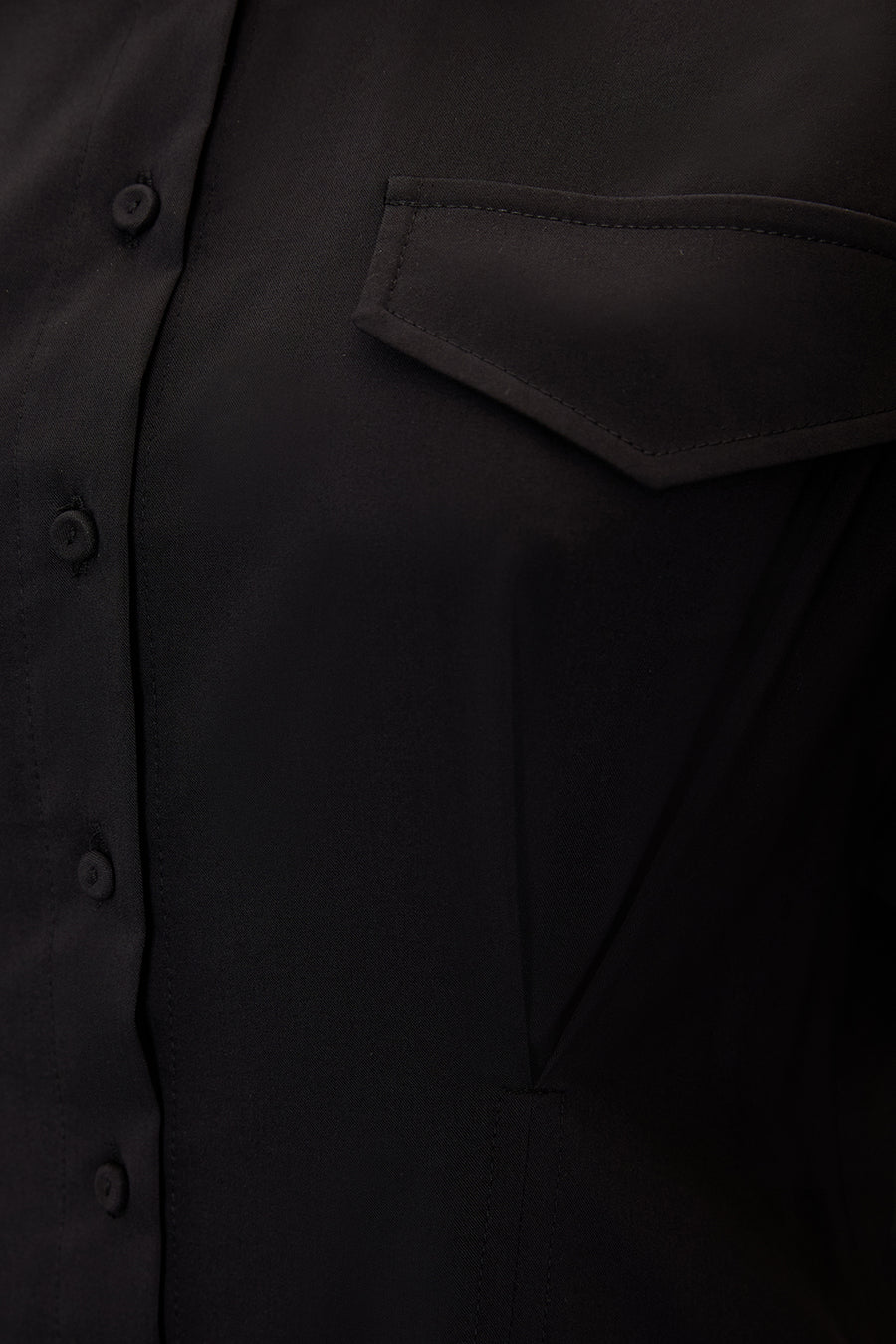 Gömlek Yaka Uzun Kollu Siyah Slim Fit Midi Elbise