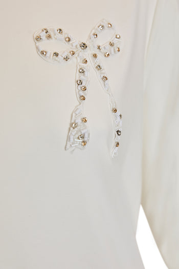 Bisiklet Yaka Uzun Kollu İşlemeli Dokuma Bluz