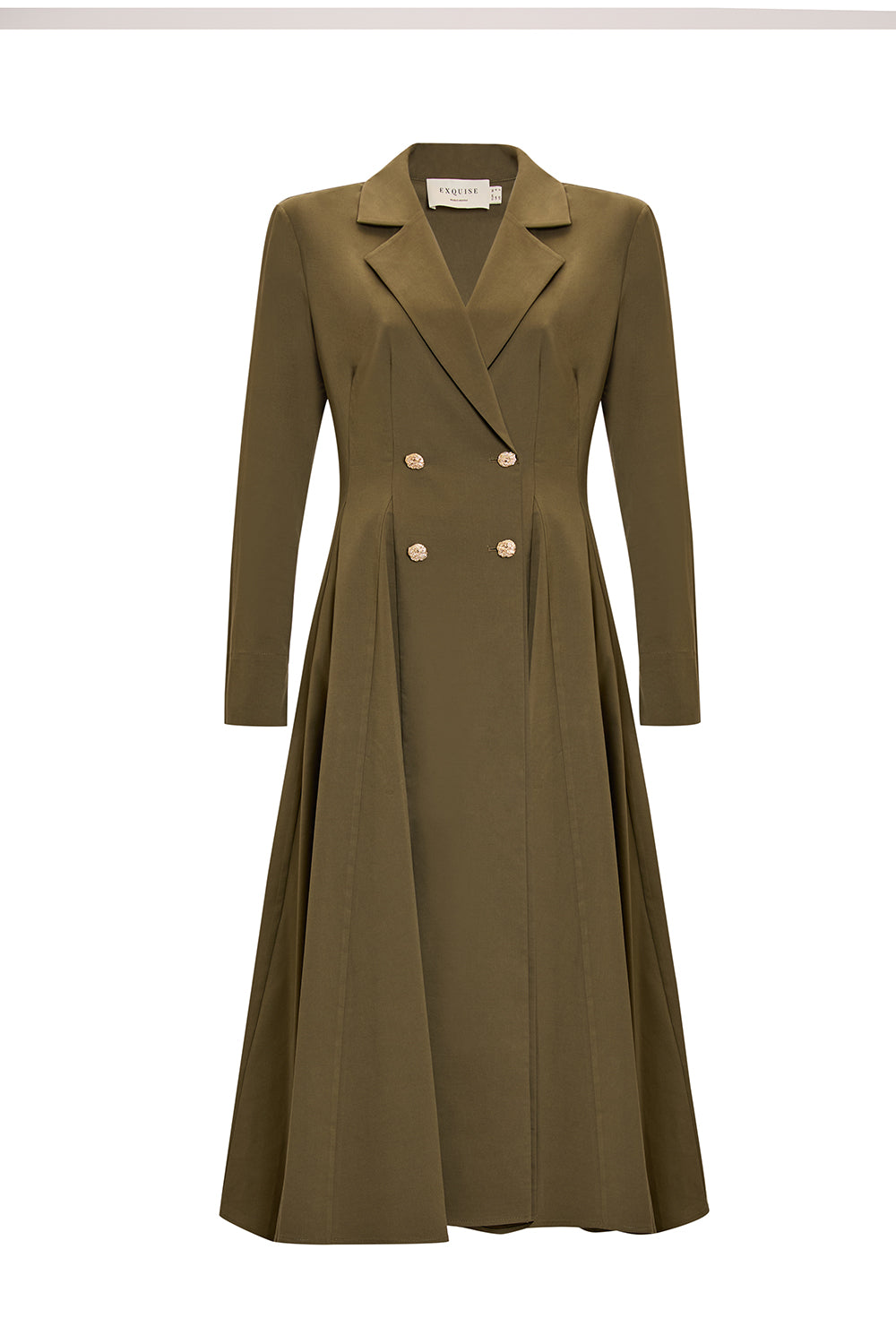 Gold Düğme Detaylı Kruvaze Dokuma Midi Blazer Elbise