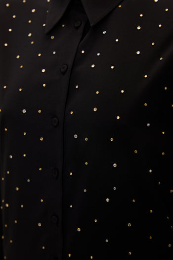 Uzun Kollu Taş Detaylı Regular Dokum Gömlek