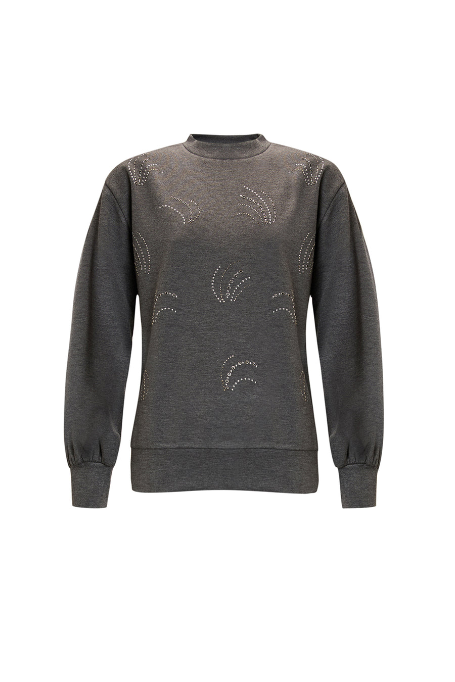 Desenli Taş İşlemeli Regular Uzun Kol Antrasit Sweatshirt