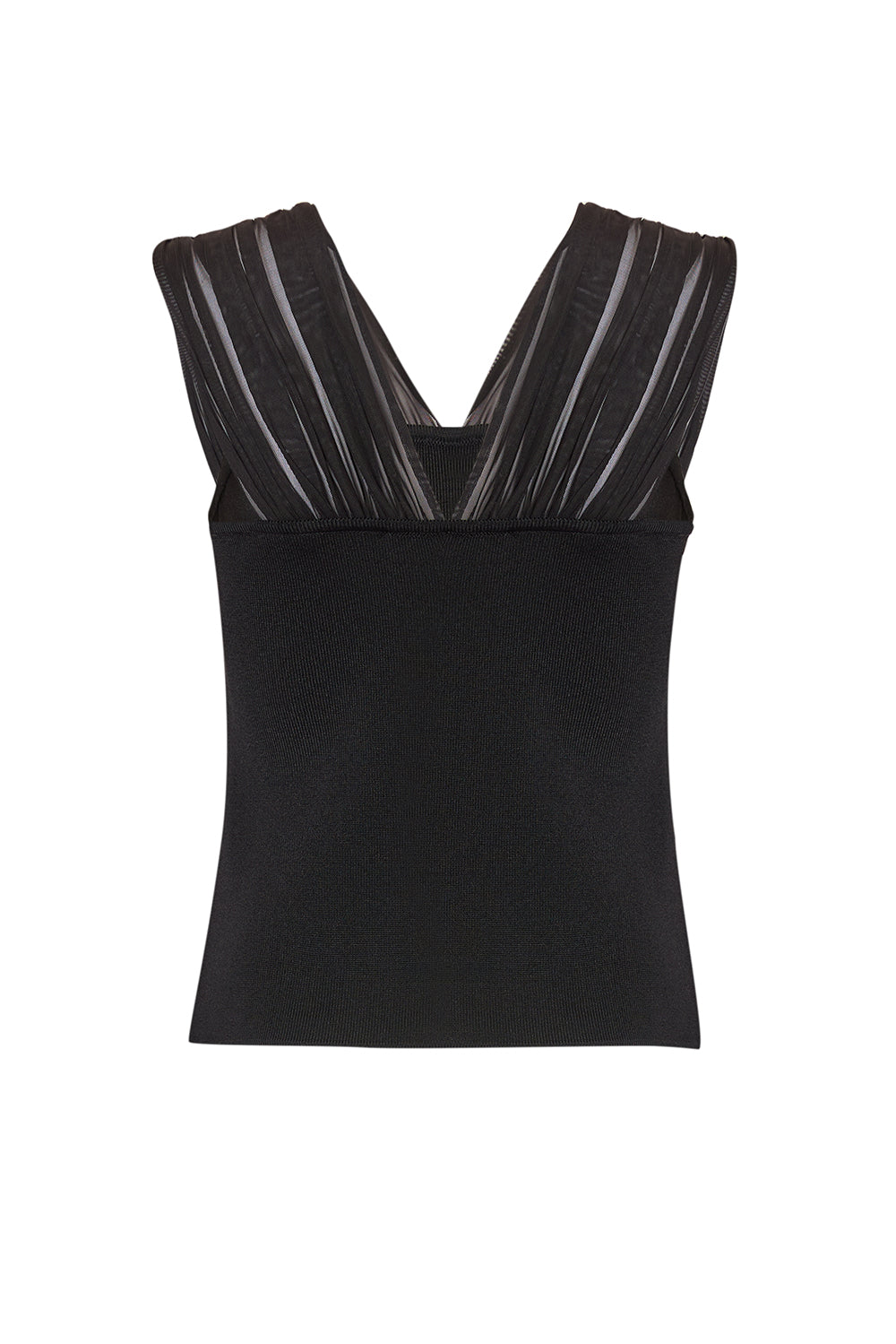 Piliseli Tül Detaylı Kolsuz Triko Bluz