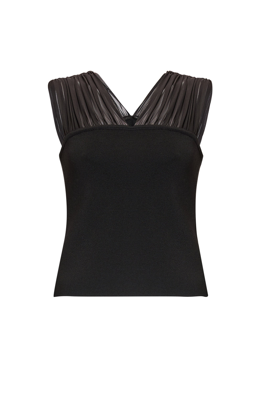 Piliseli Tül Detaylı Kolsuz Triko Bluz