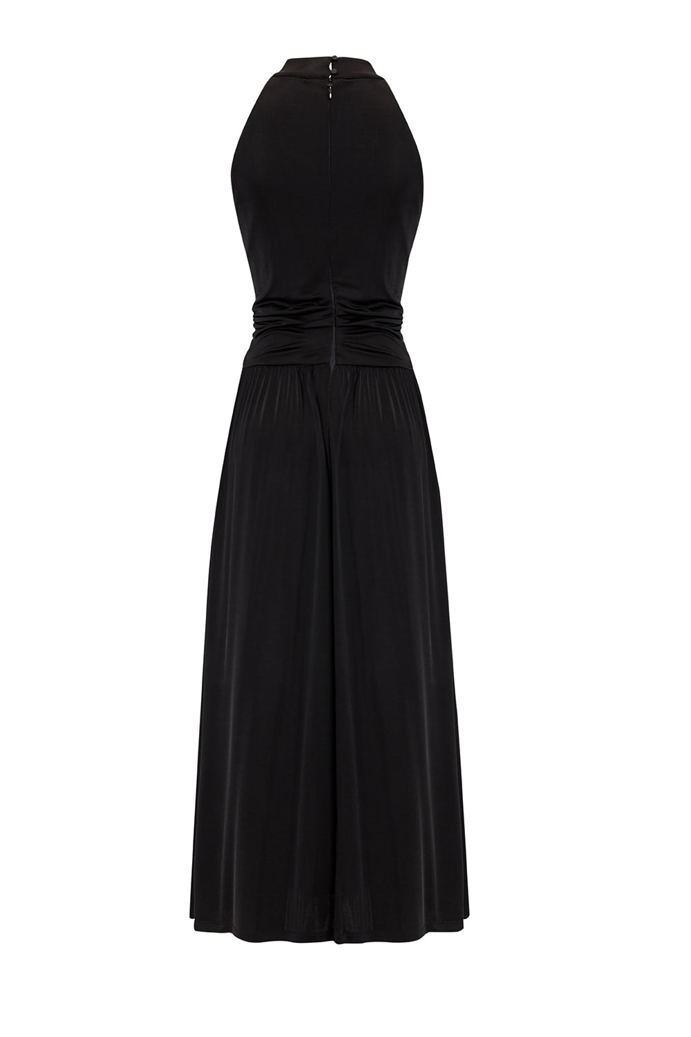 Pliseli Halter Yaka Örme Siyah Elbise