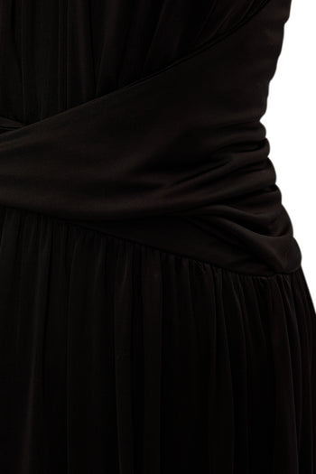 Pliseli Halter Yaka Örme Siyah Elbise