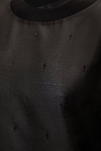 Boncuk İşlemeli Bisiklet Yaka Kısa Kol Regular Bluz