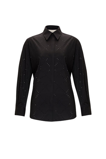 Taş Desenli Cepsiz Uzun Kol Regular Pamuk Gömlek