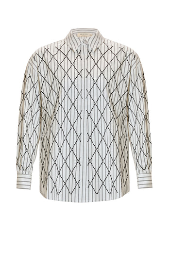 Uzun Kollu Geometrik İşleme Detaylı Regular Dokuma Gömlek