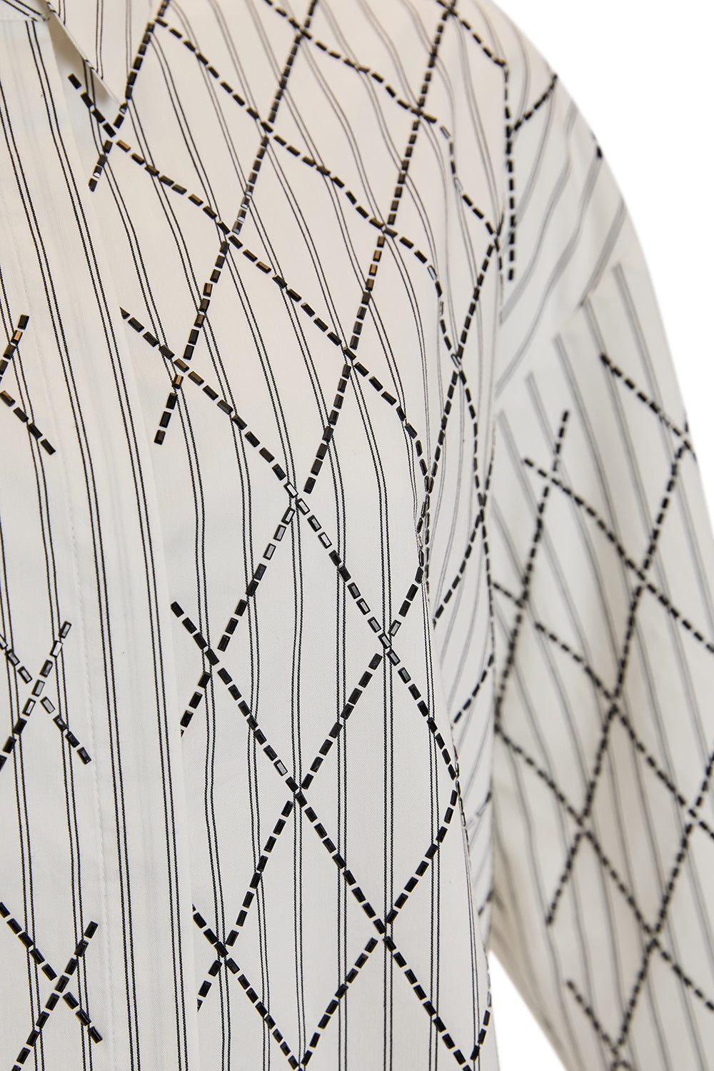 Uzun Kollu Geometrik İşleme Detaylı Regular Dokuma Gömlek