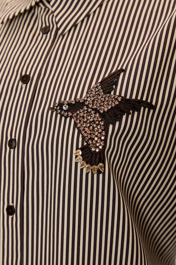 Taş İşlemeli Çizgili Cepsiz Regular Gömlek