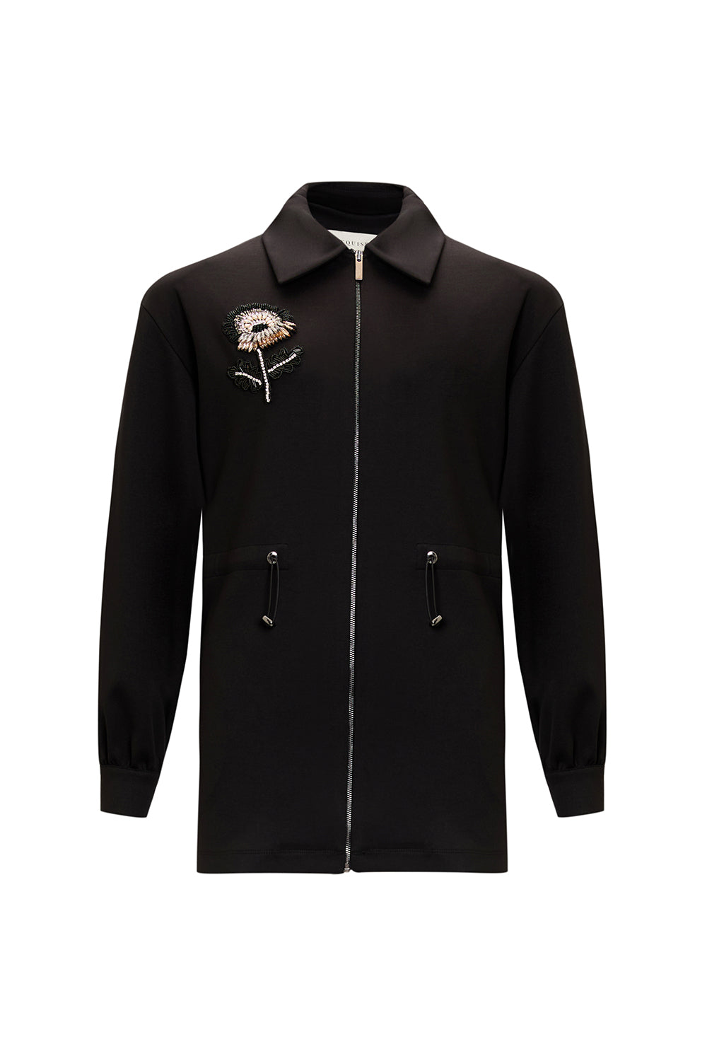 Beli Bağcıklı Örme İşlemeli Sweatshirt