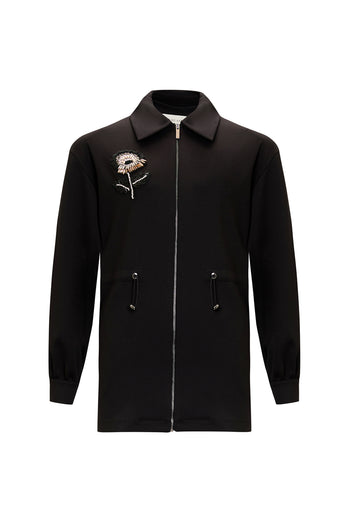 Beli Bağcıklı Örme İşlemeli Sweatshirt