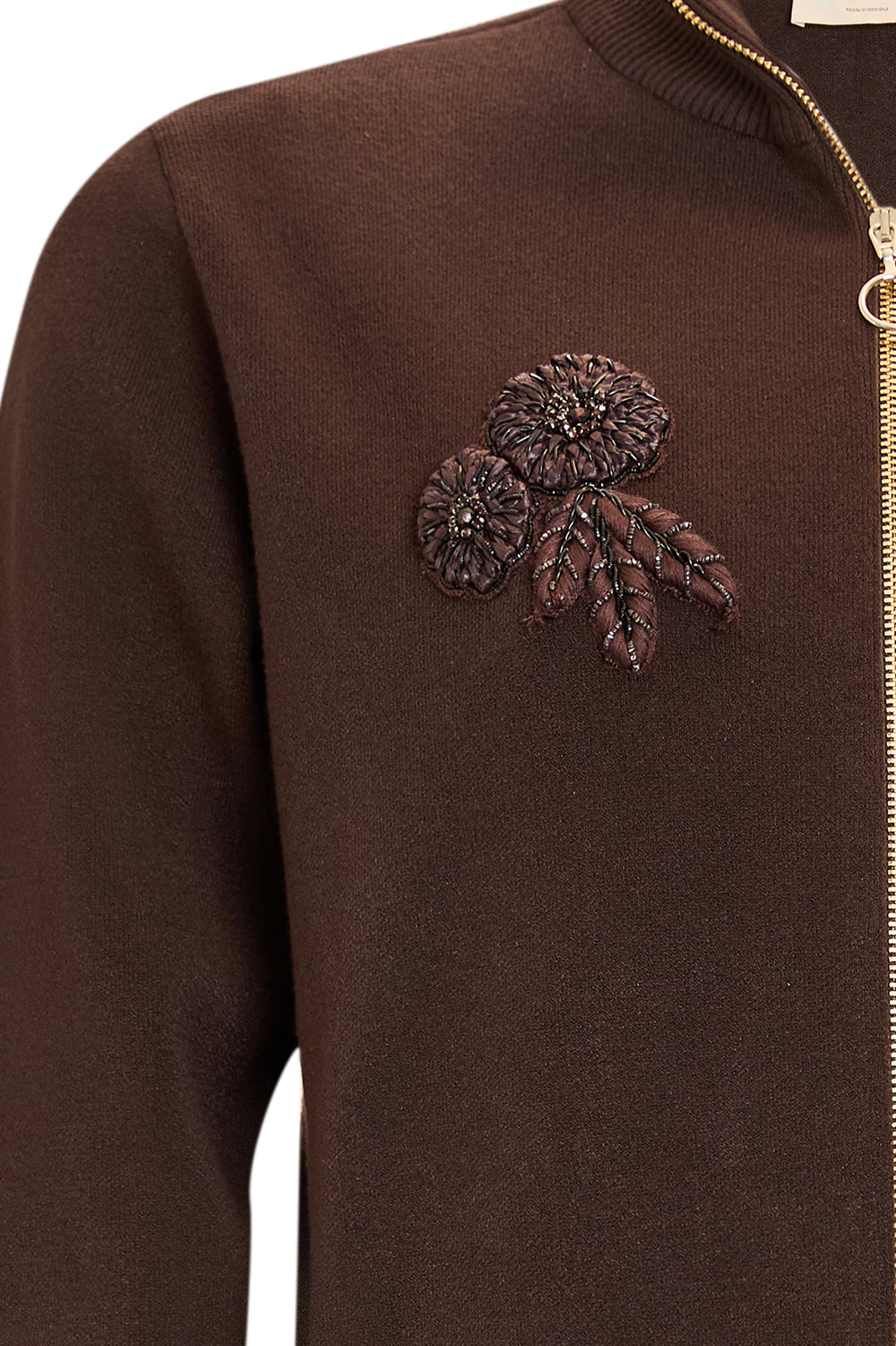 Fermuarlı Dik Yaka Uzun Kollu Regular Triko Hırka