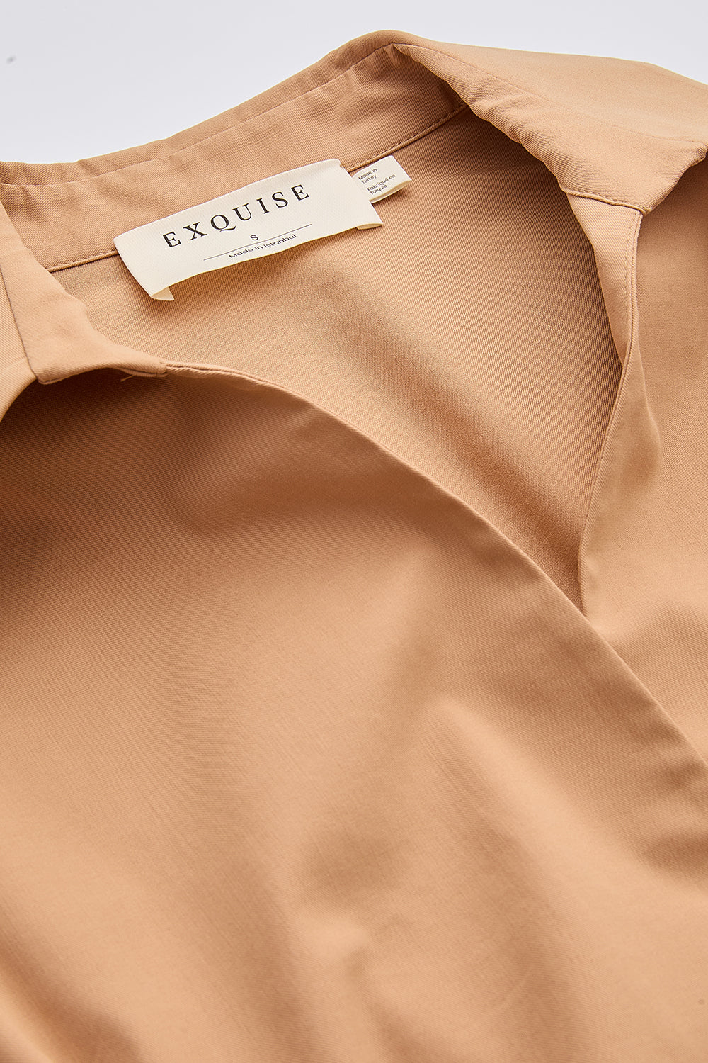 Kuş Gözü Detaylı Cepli Gömlek Yaka Regular Midi Camel Elbise