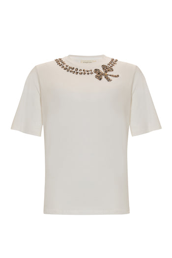 Yakası İşlemeli Kısa Kollu Örme Regular T-Shirt