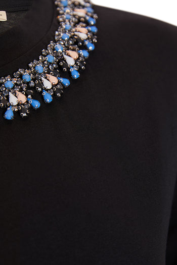 Bisiklet Yaka İşlemeli Kısa Kollu Regular Örme T-Shirt