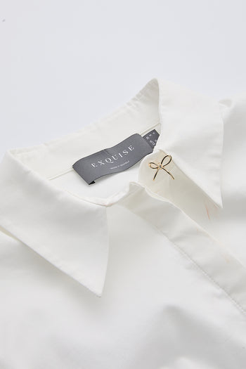 Gömlek Yaka Kuş Gözü Detaylı Bele Oturan Regular Beyaz Gömlek