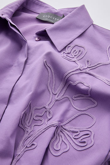 Gömlek Yaka Kısa Kollu Kemerli Cepli Regular Midi Lila Elbise