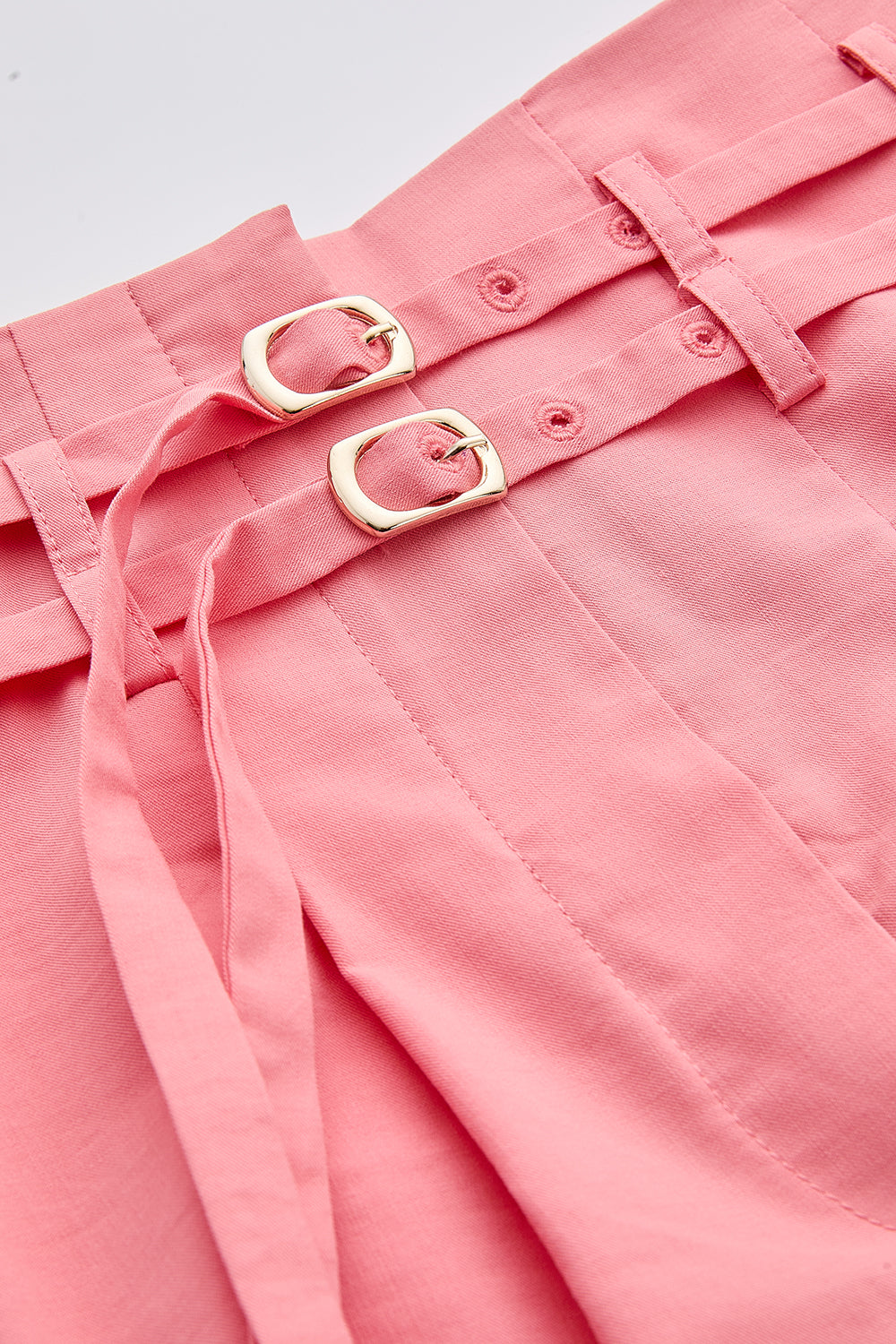 Beli Kemerli Yüksek Bel Pileli Cepli Midi Pembe Etek