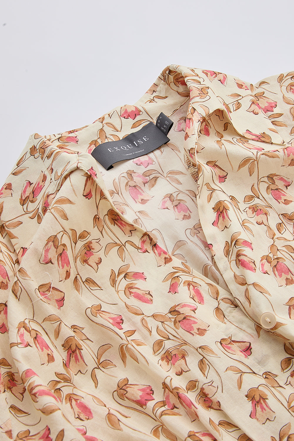 Gömlek Yaka Manşetli Bele Oturan Regular Midi Çok Renkli Elbise