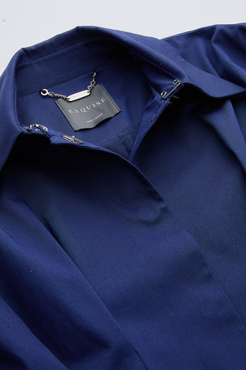 Pileli Ceket Yakalı Kuşaklı Cepli Regular Lacivert Trençkot