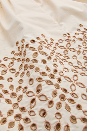 V Yaka Kemerli Cepli Regular Midi Krem Elbise