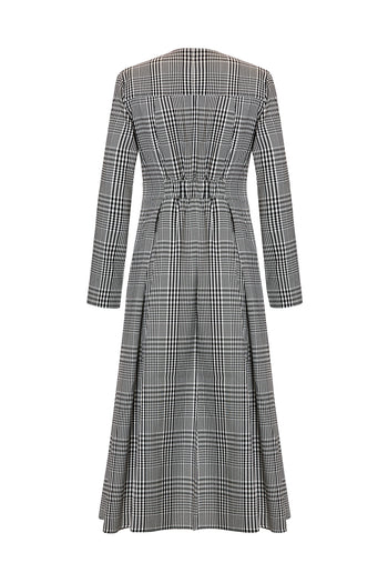 Ekose Beli Kemer Detaylı Anvelop Slim Fit Midi Elbise