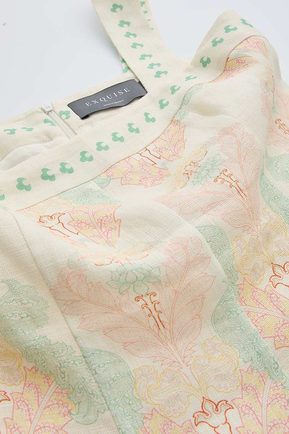 Bele Oturan Fermuarlı Keten Regular Midi Çok Renkli Elbise