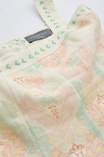 Bele Oturan Fermuarlı Keten Regular Midi Çok Renkli Elbise