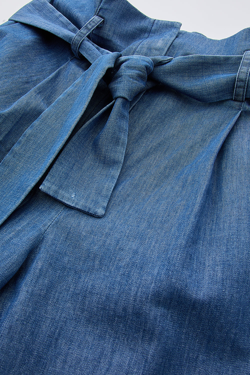 Yüksek Bel Fermuarlı Cepli Kuşaklı Regular Denim Mavi Pantolon