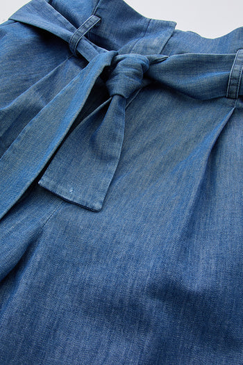 Yüksek Bel Fermuarlı Cepli Kuşaklı Regular Denim Mavi Pantolon