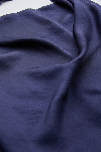 Degaje Yaka Boyundan Bağlamalı Regular Saten Lacivert Bluz