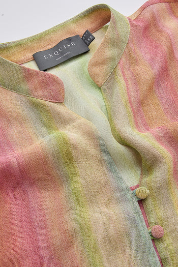 Kısa Kollu V Yakalı Düğme Detaylı Astarlı Regular Çok Renkli Bluz