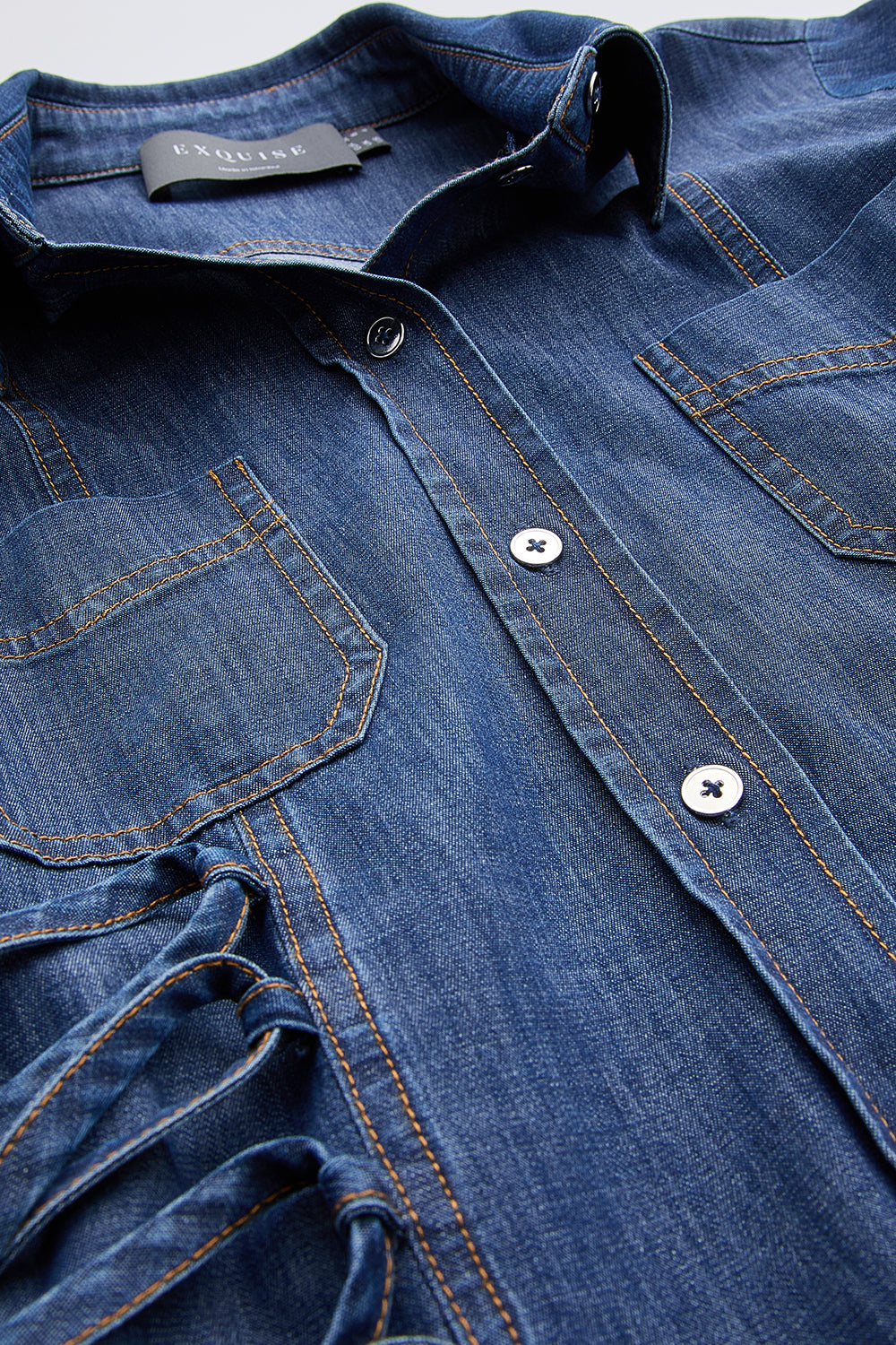 Gömlek Yaka Uzun Kollu Cepli Regular Mini Mavi Elbise