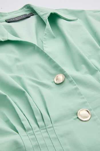 Gömlek Yaka Bele Oturan Lastikli Cepli Regular Midi Mint Elbise