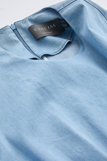 Bisiklet Yaka Kısa Kollu Bele Oturan Regular Mini Mavi Elbise