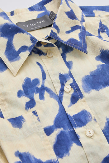 Gömlek Yaka Balon Kollu Bele Oturan Regular Krem Saks Gömlek