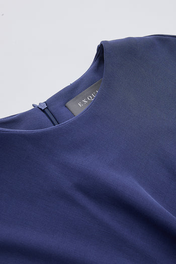 Bisiklet Yaka Fermuarlı Midi Regular Örme Lacivert Elbise