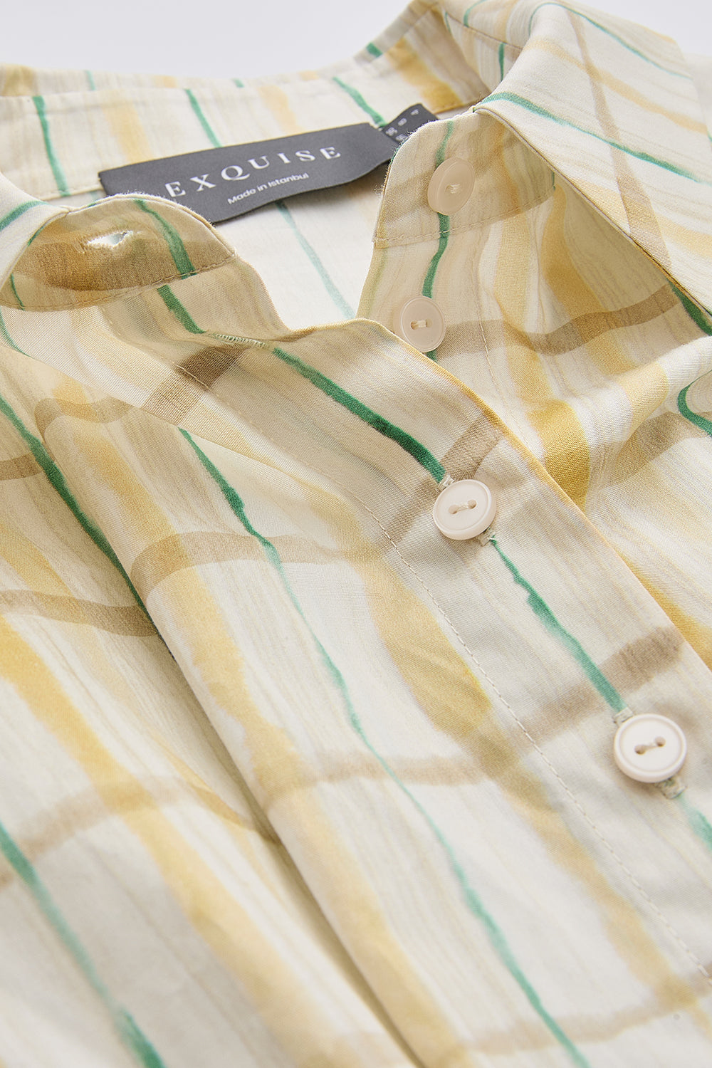 Gömlek Yaka Bele Oturan Kısa Kollu Regular Mini Çok Renkli Elbise