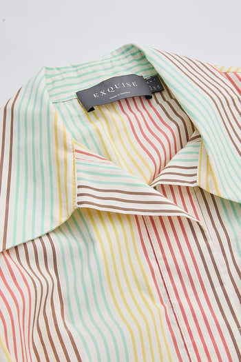 Gömlek Yaka Truvaker Kol Kuşaklı Regular Midi Çok Renkli Elbise