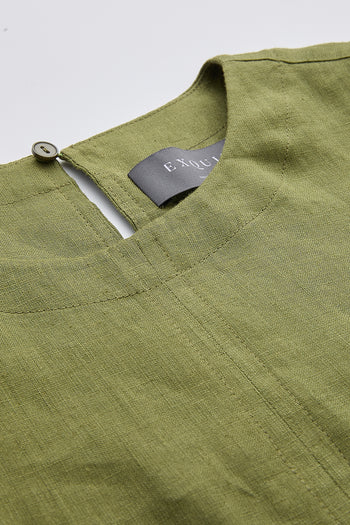 Bisiklet Yaka Kolsuz Arkası Düğmeli Regular Keten Haki Bluz