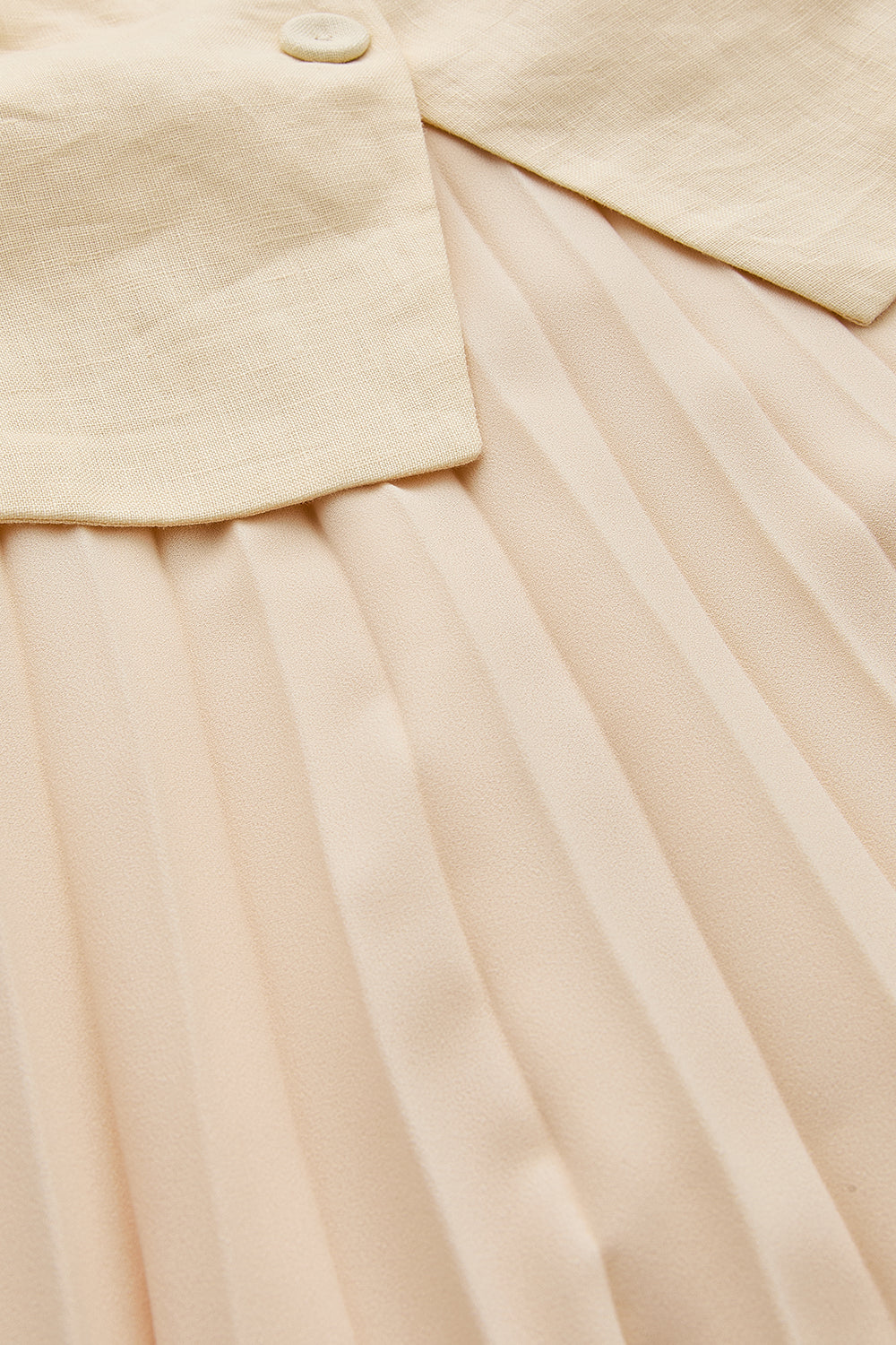 Kolsuz Pliseli Keten Garnili Regular Midi Tereyağı Elbise