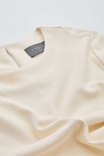 Bisiklet Yaka Belden Bağlamalı Mini Regular Örme Ekru Elbise