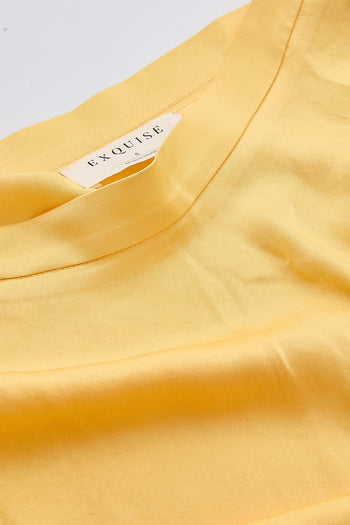 Yandan Fermuarlı Kloş Bele Oturan Midi Dokuma Sarı Etek